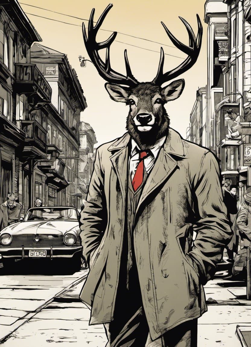 Film Noir Stag in Comic Book Style