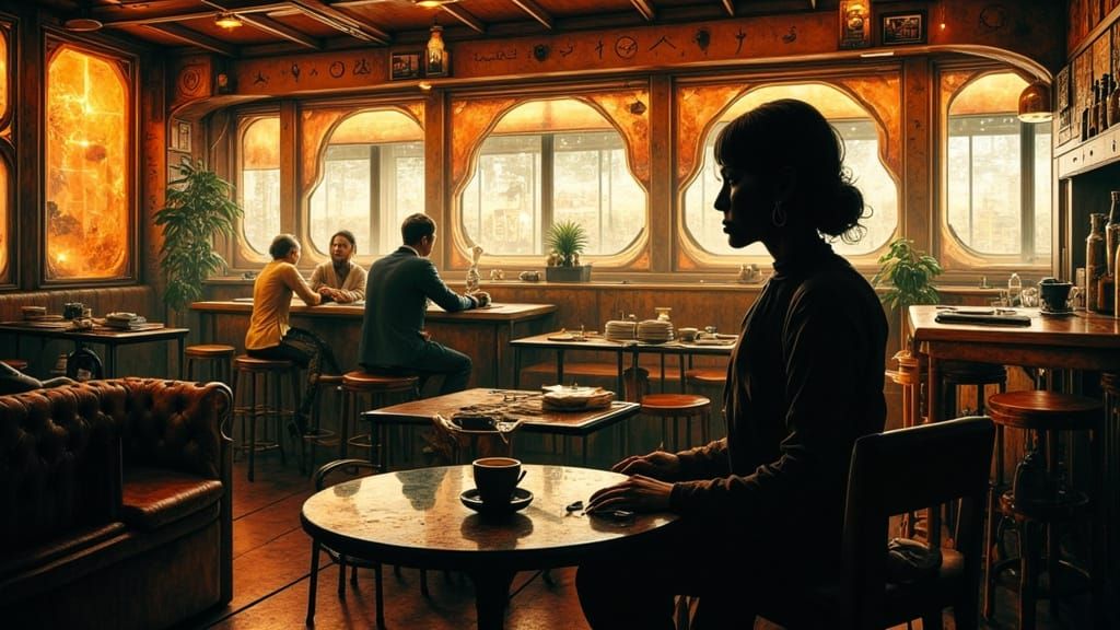 Cozy Sci-Fi Cafe in Retrofuturistic Style