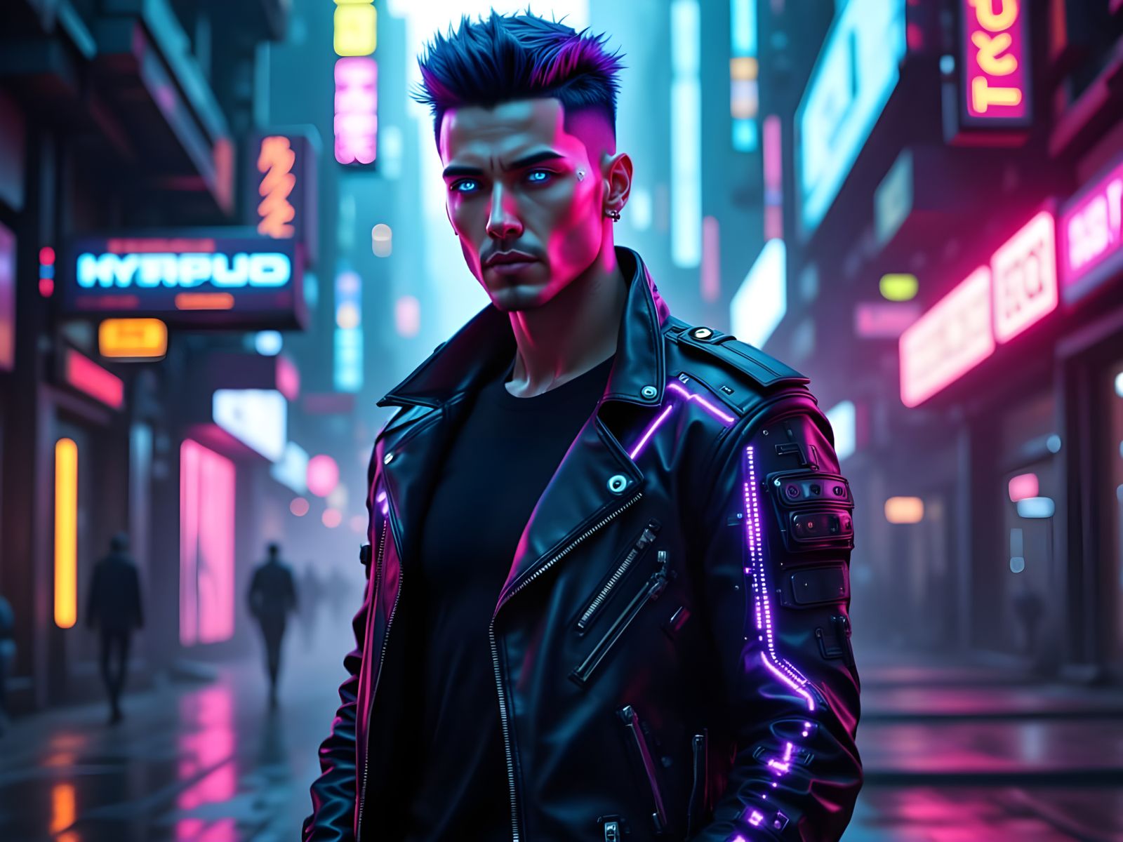 Cyberpunk Hero in Neon-Lit Glory