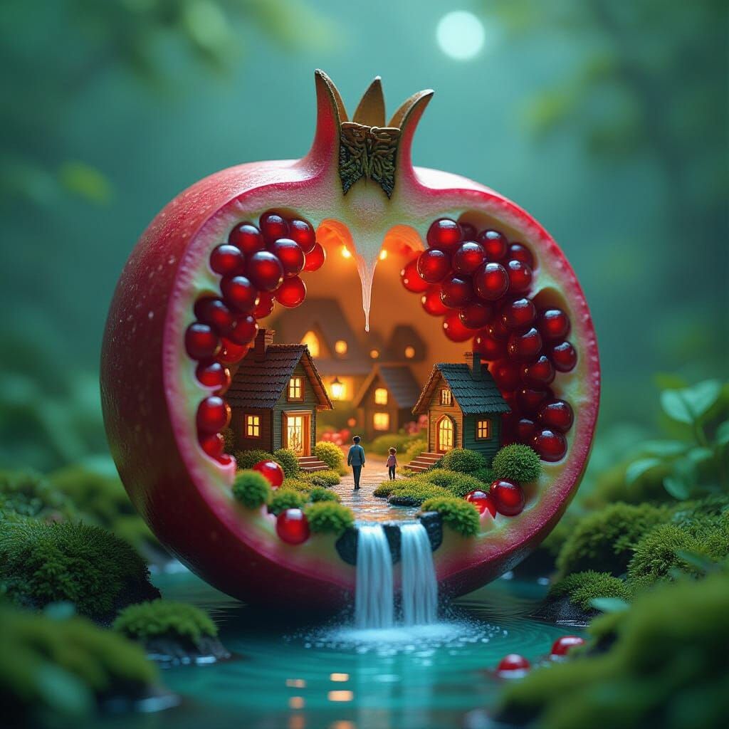 Miniature World Inside Pomegranate, Dreamlike Macro Photogra...