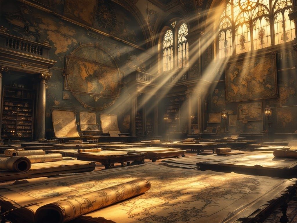 Ancient Cartography Sanctuary in Golden Light