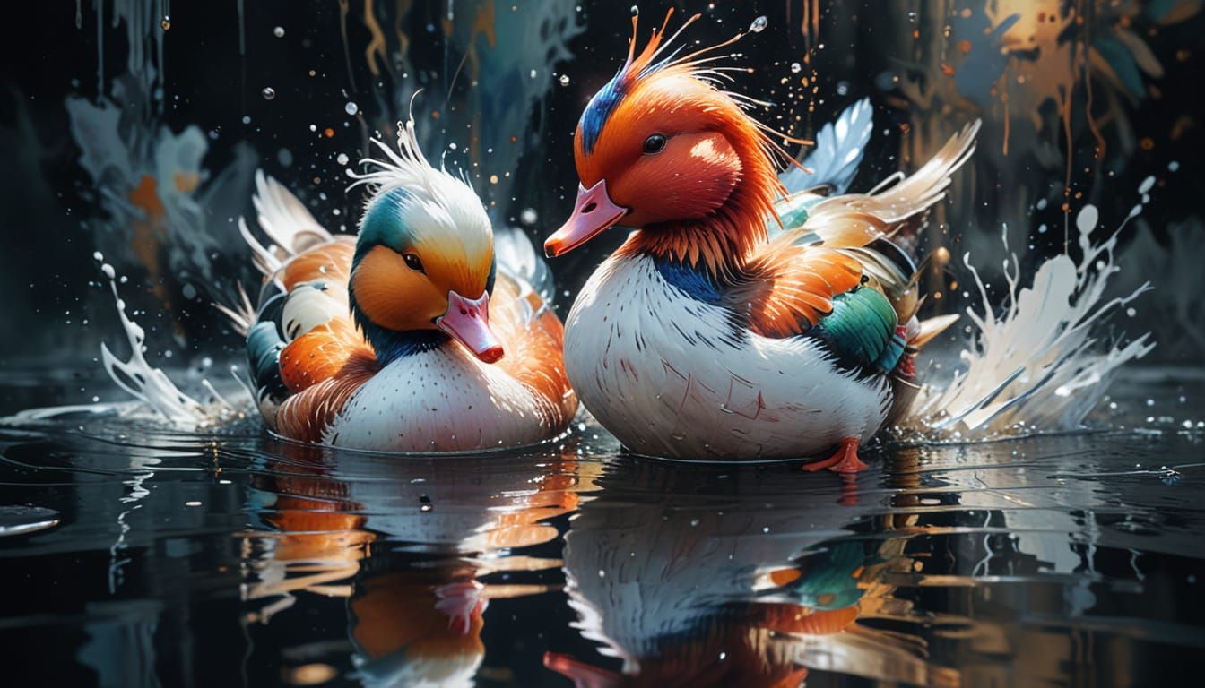 Mandarin Duck in Neo-Impressionist Oil Painting