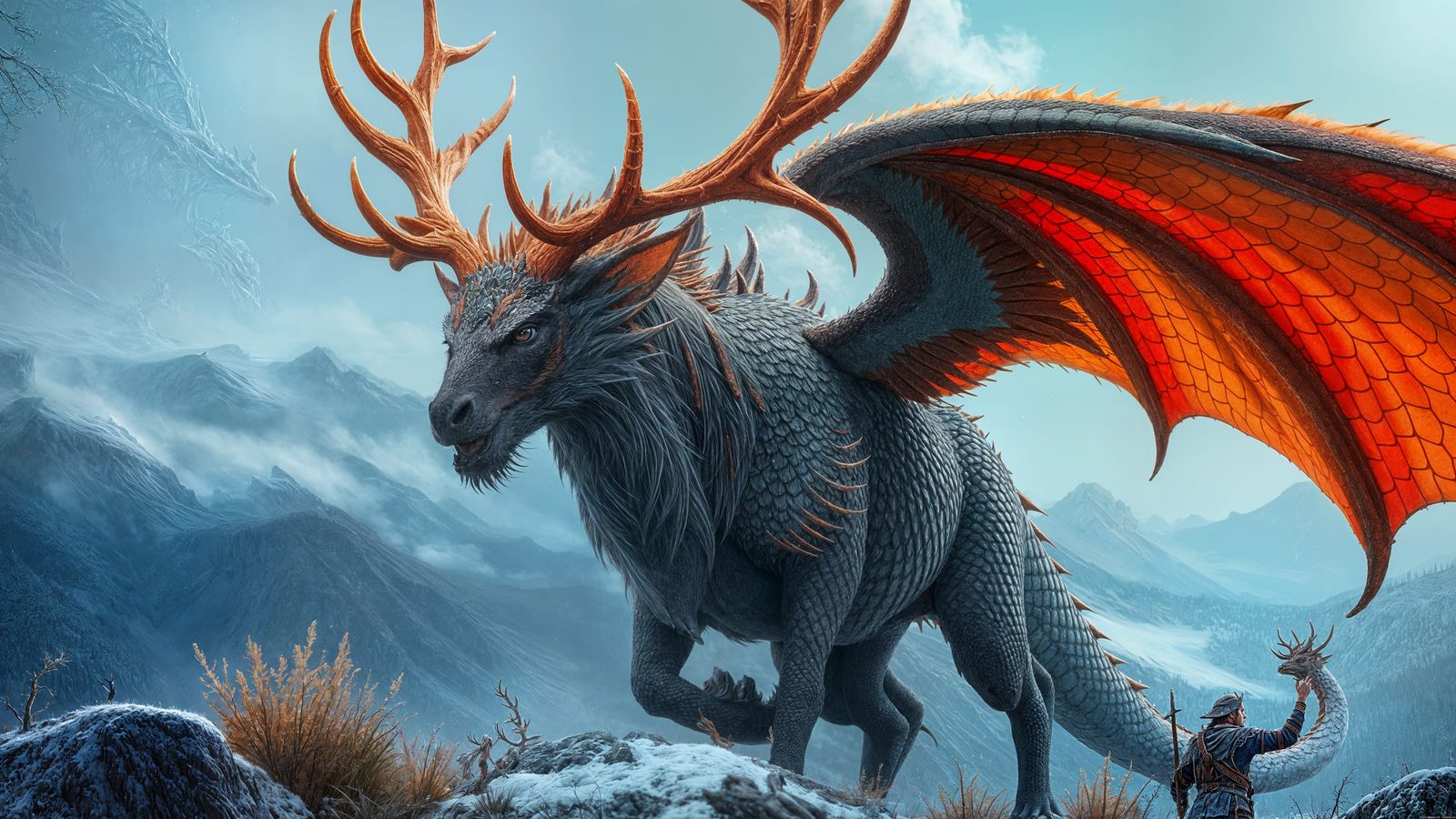Fantastical Dragon-Elk from Fairyland: Detailed Matte Painti...