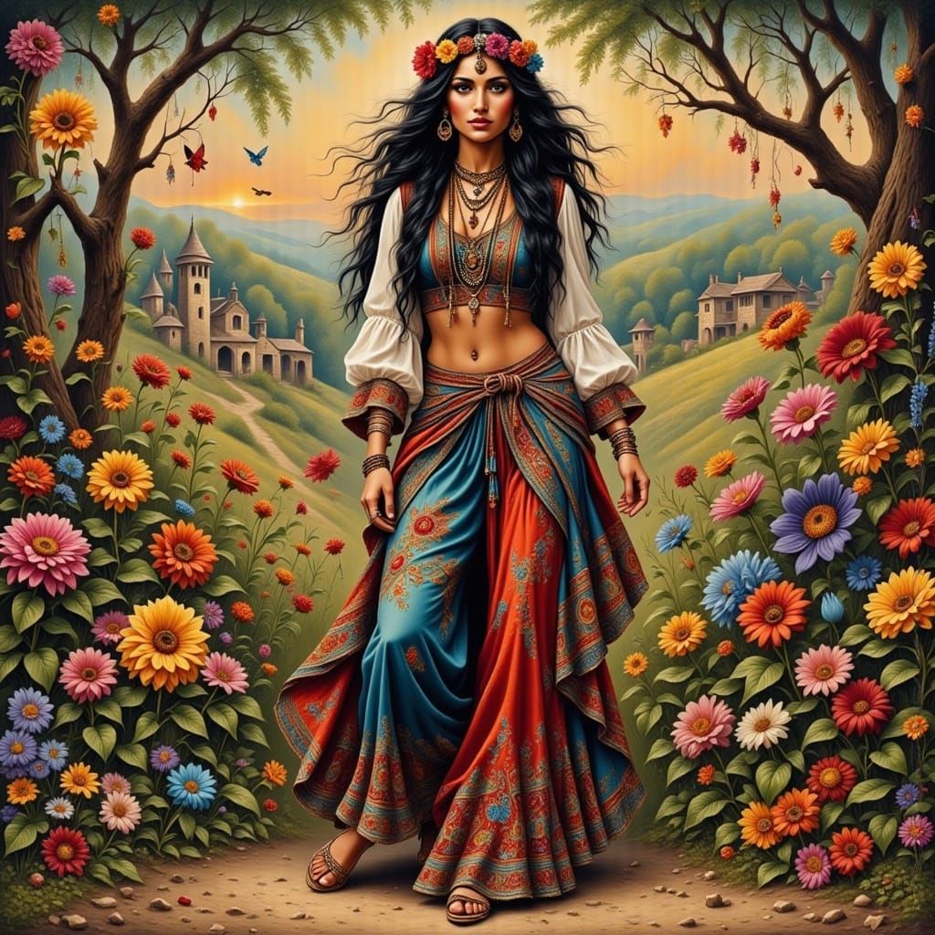 Beautiful Gypsy Woman with Elegant Legs