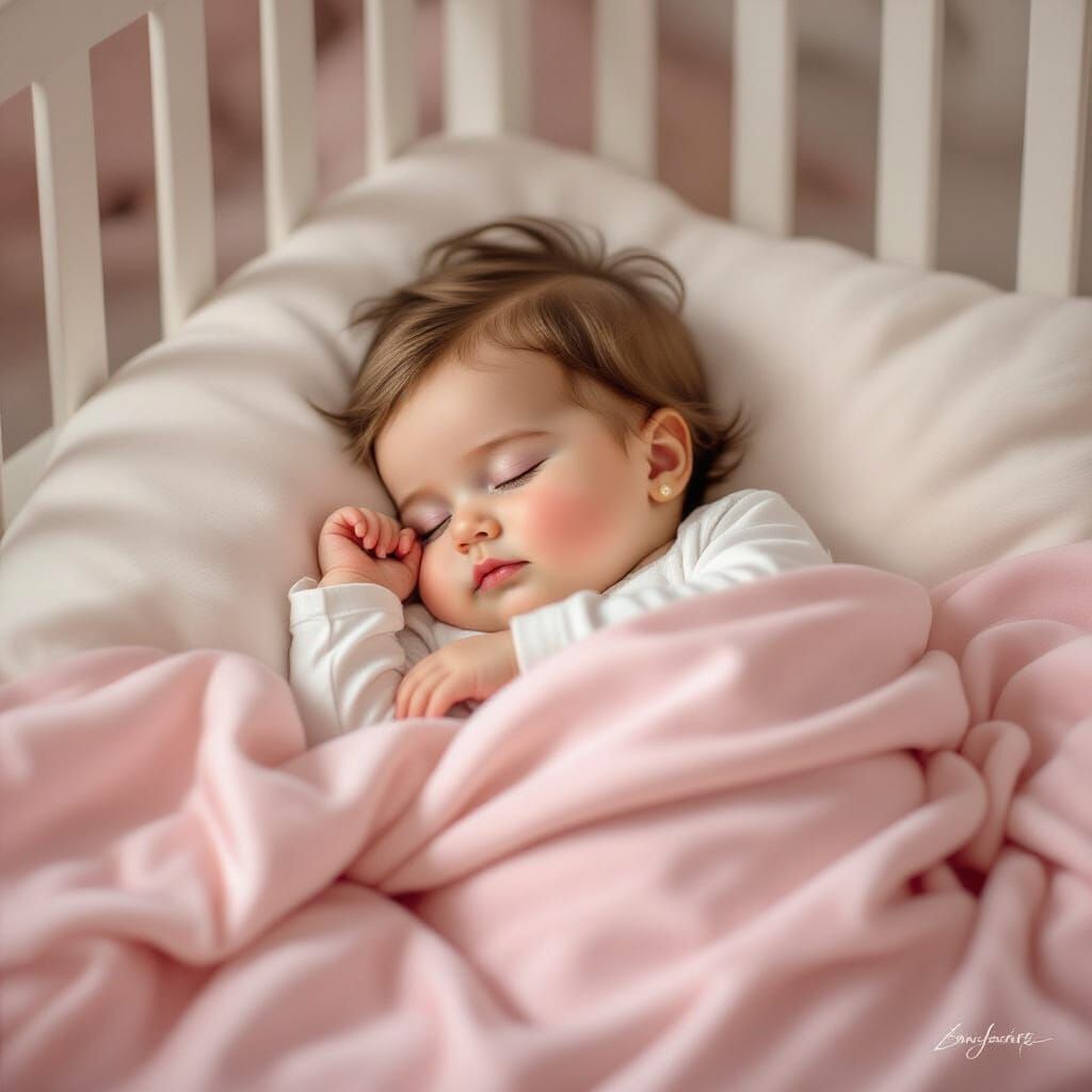 Baby Girl Sleeping Peacefully in Pink Satin Blanket