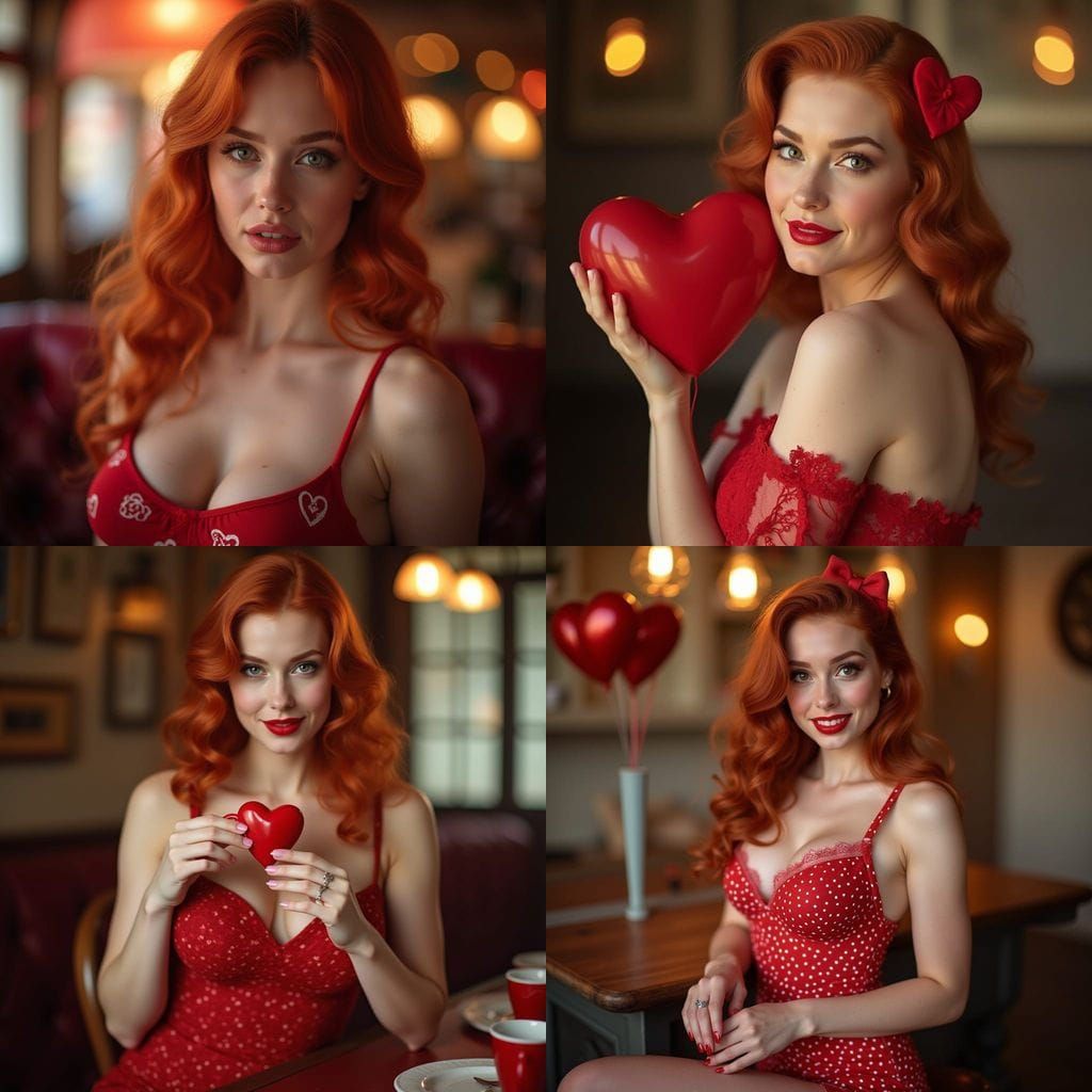 Classic Pinup Beauty in Redhead Valentine's Day Glamour