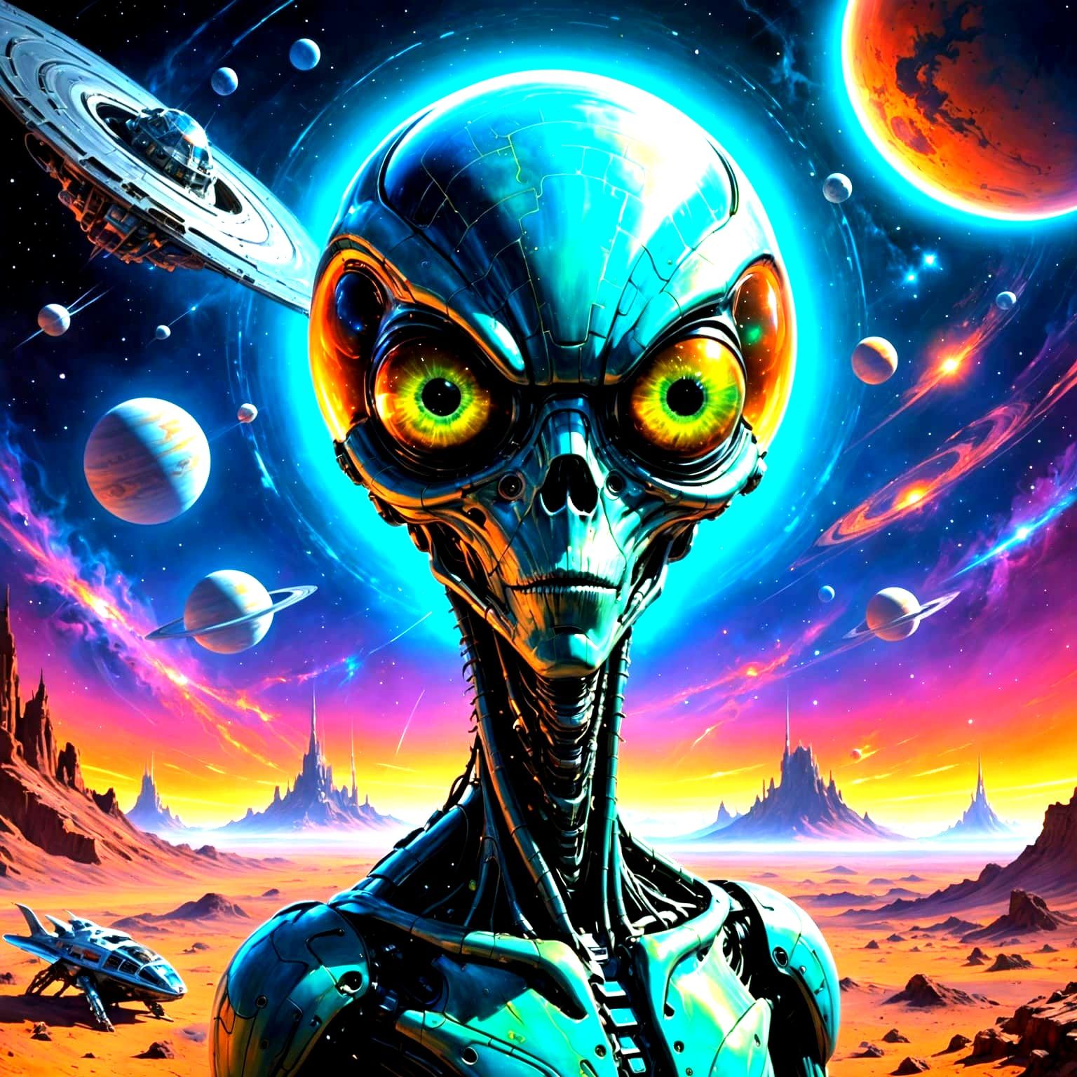 Alien Floats Through Cosmos Listening to Radio Waves