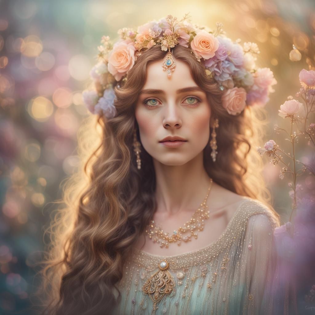 Mystical Woman Portrait in Soft Pastel Colors