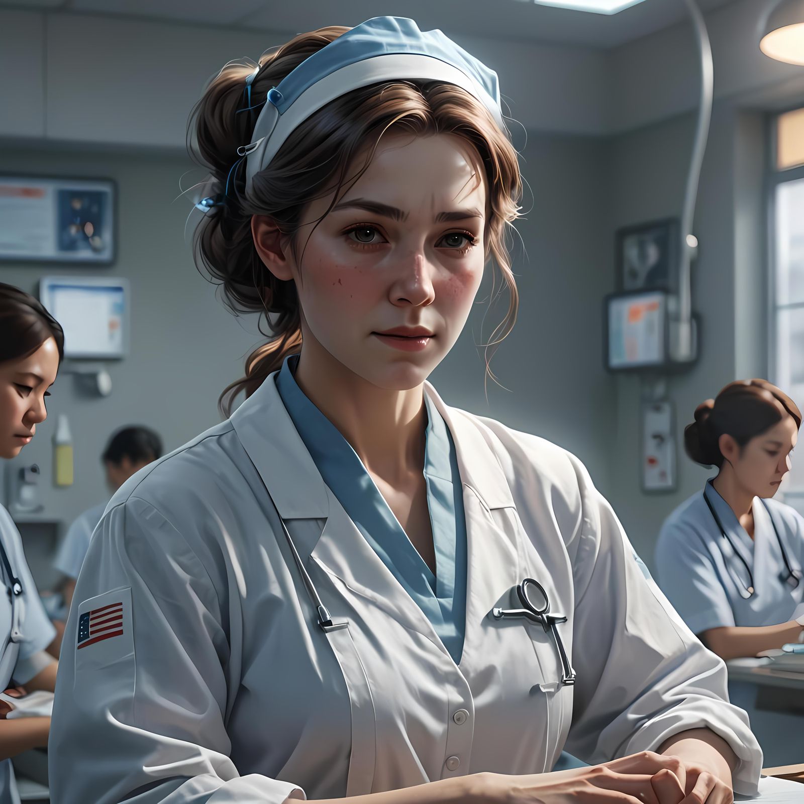 Anime-Style Nurse in Hospital, 3D Rendered