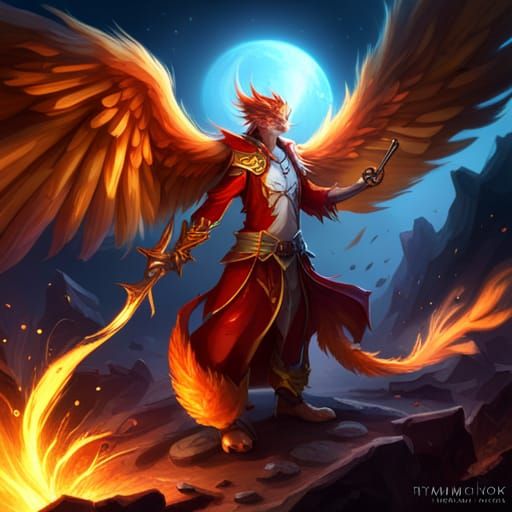 Furry Phoenix Man Portrait in Dark Fantasy Style