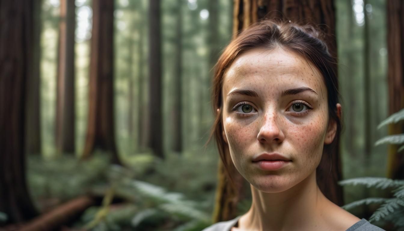 Realistic 3D Woman's Face in Forest, HDRI Photography