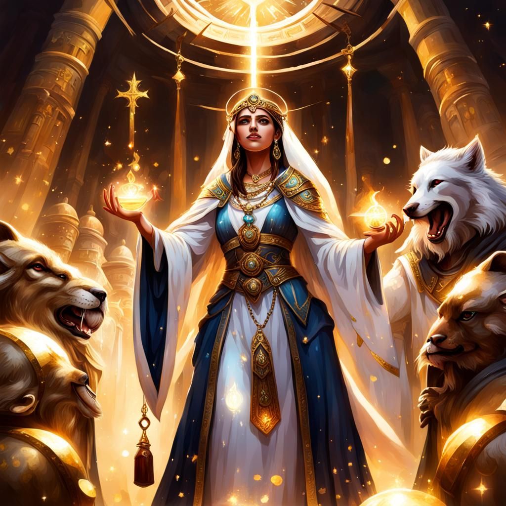 Radiant Priestess Serving Her People with Blessings