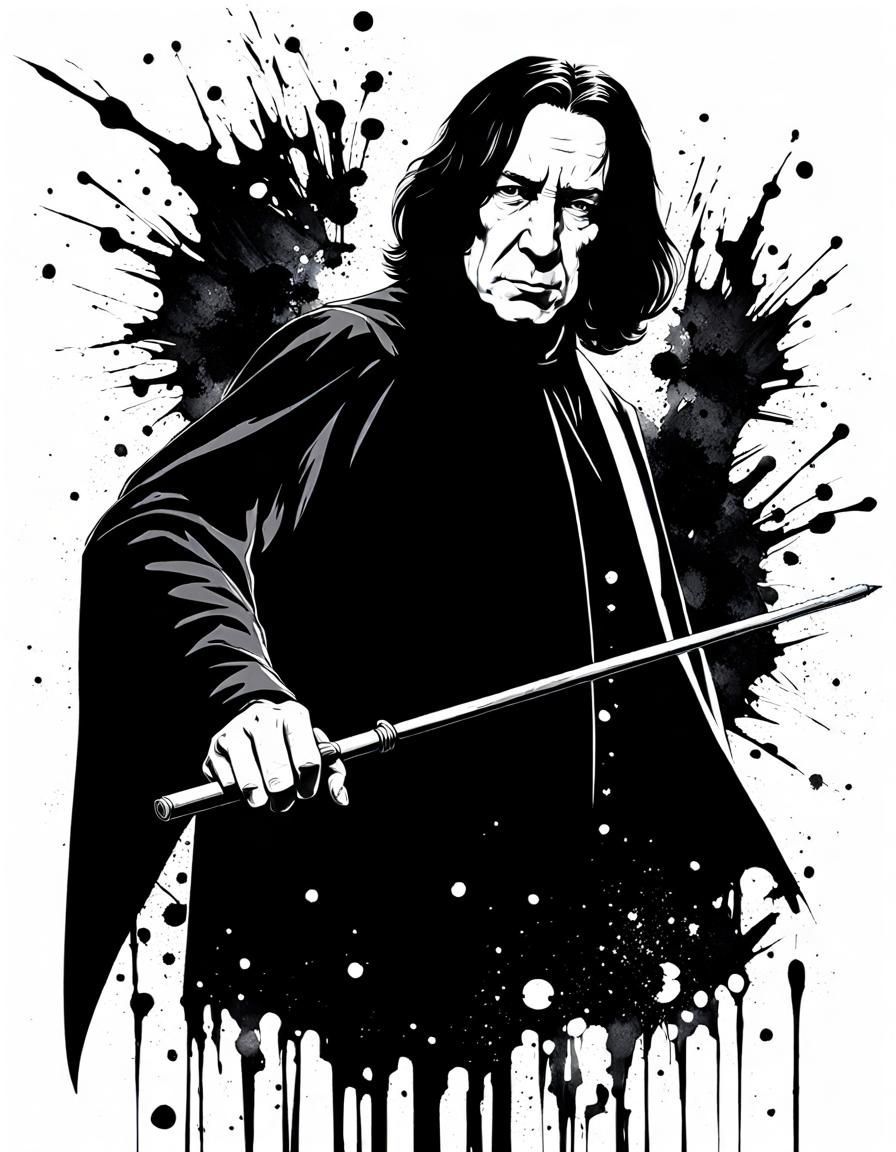 Severus Snape Ink Splatter Art in Black and White