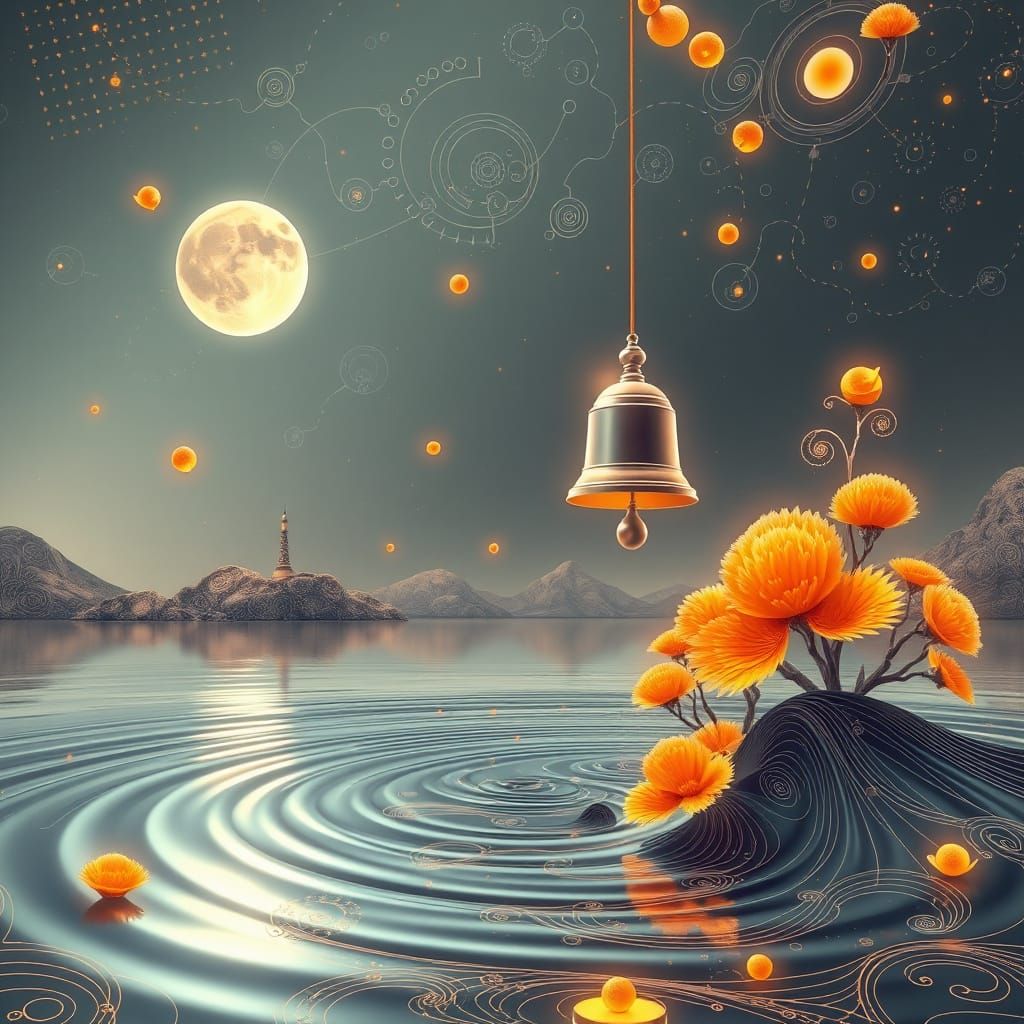 Whimsical Dreamscape of Orange Fragrance and Silver Bell Chi...