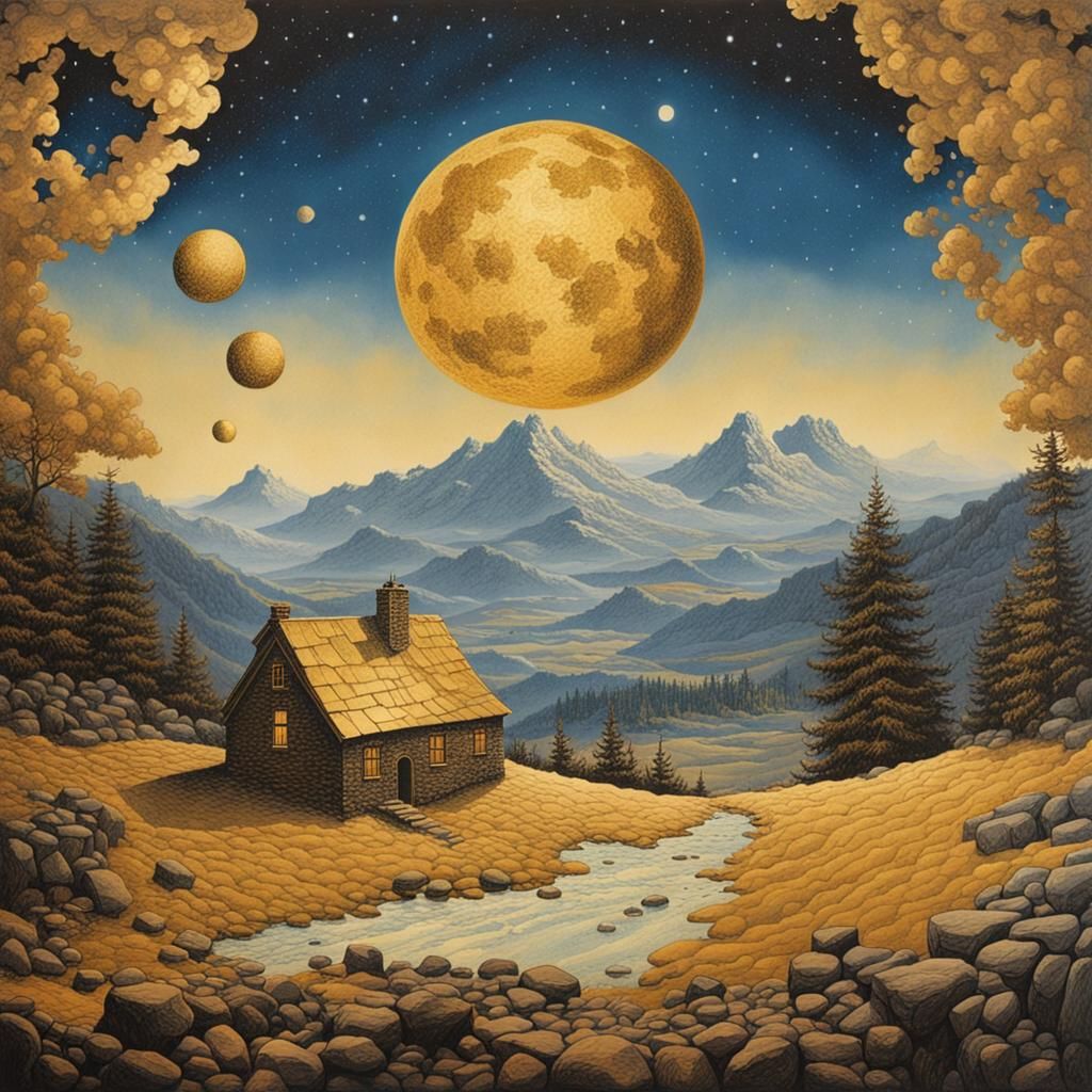 Intricate Gold Ink Design: Floral Web