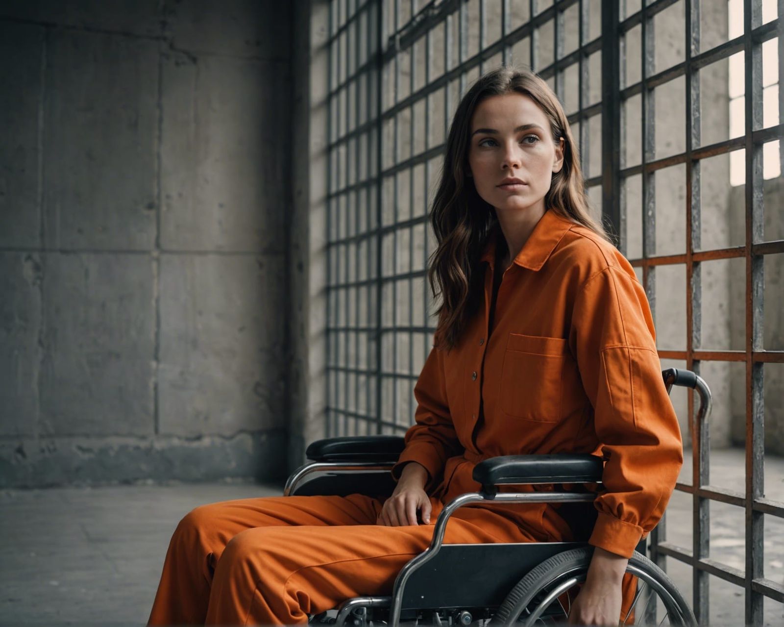 Woman in Wheelchair Behind Bars: Fine Art Photo