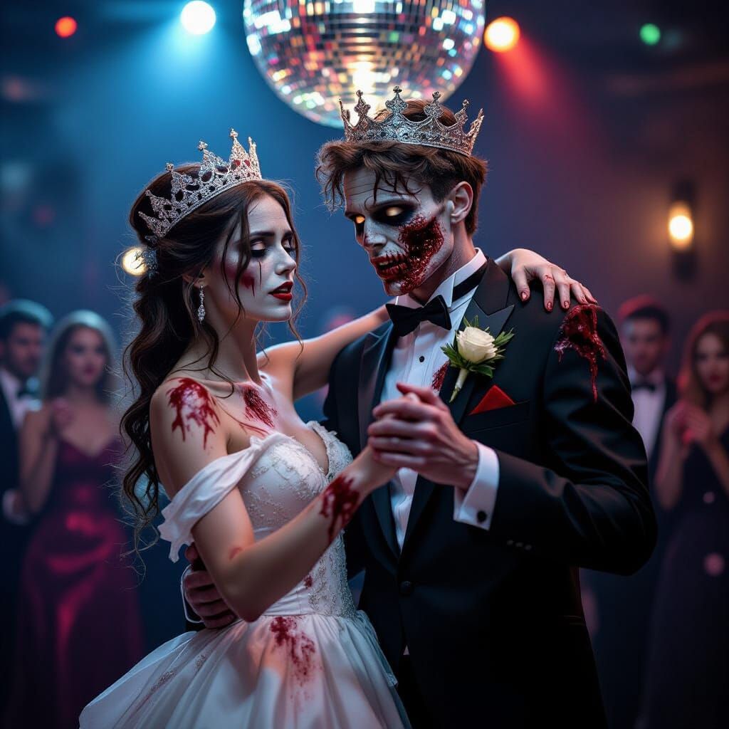 Zombie Prom King and Queen Waltz in Eerie Disco Light