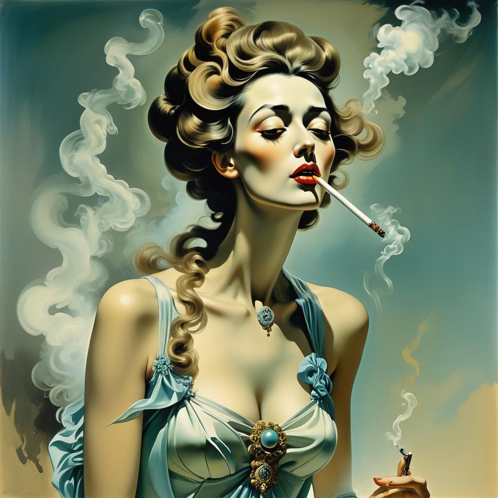 Art Nouveau Woman Smoking: A Surreal Portrait
