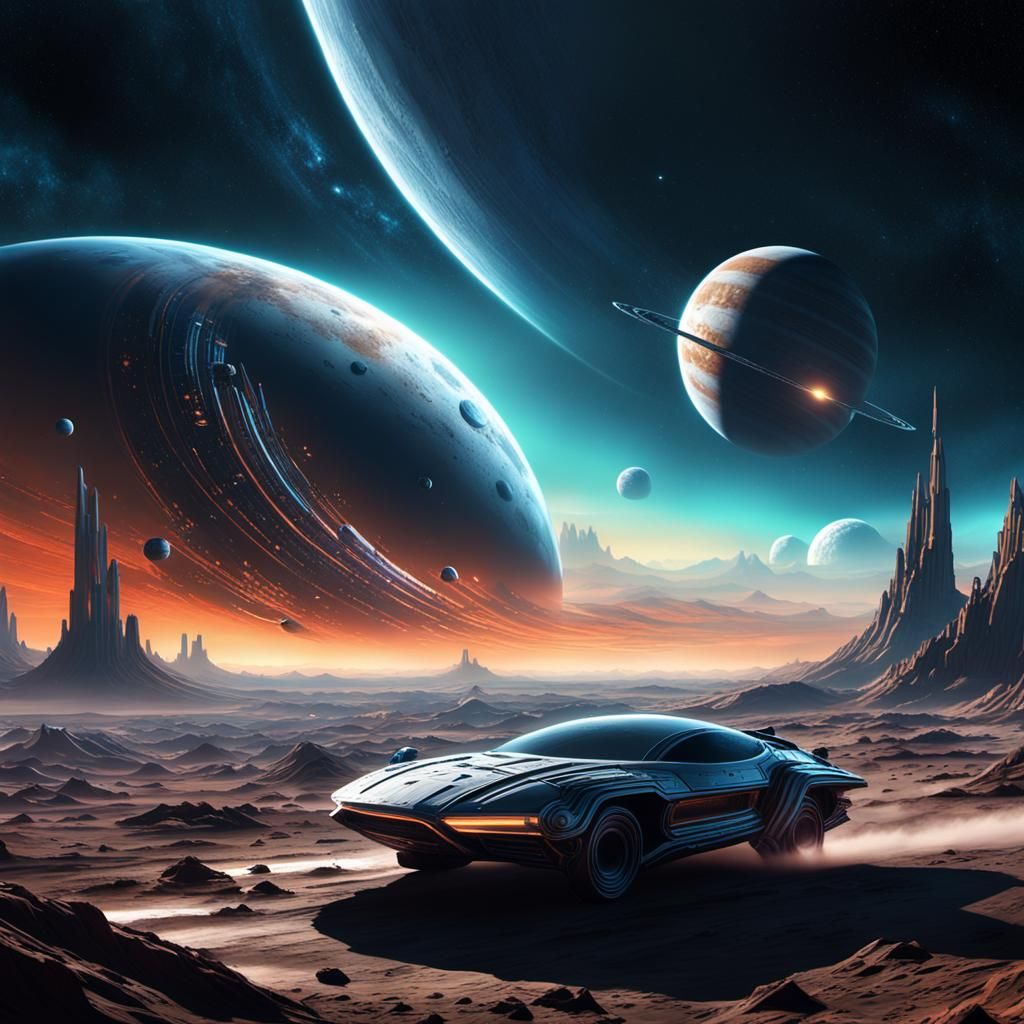 Spaceship Soaring to the Moon: Cinematic Digital Art