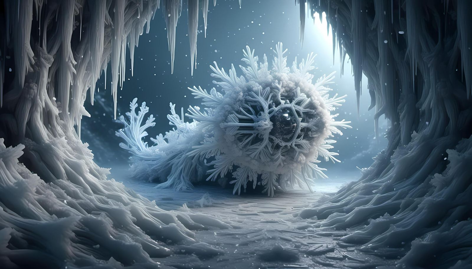 Snowflake Ooze in Ice Cave: Hyperdetailed Fantasy Scene