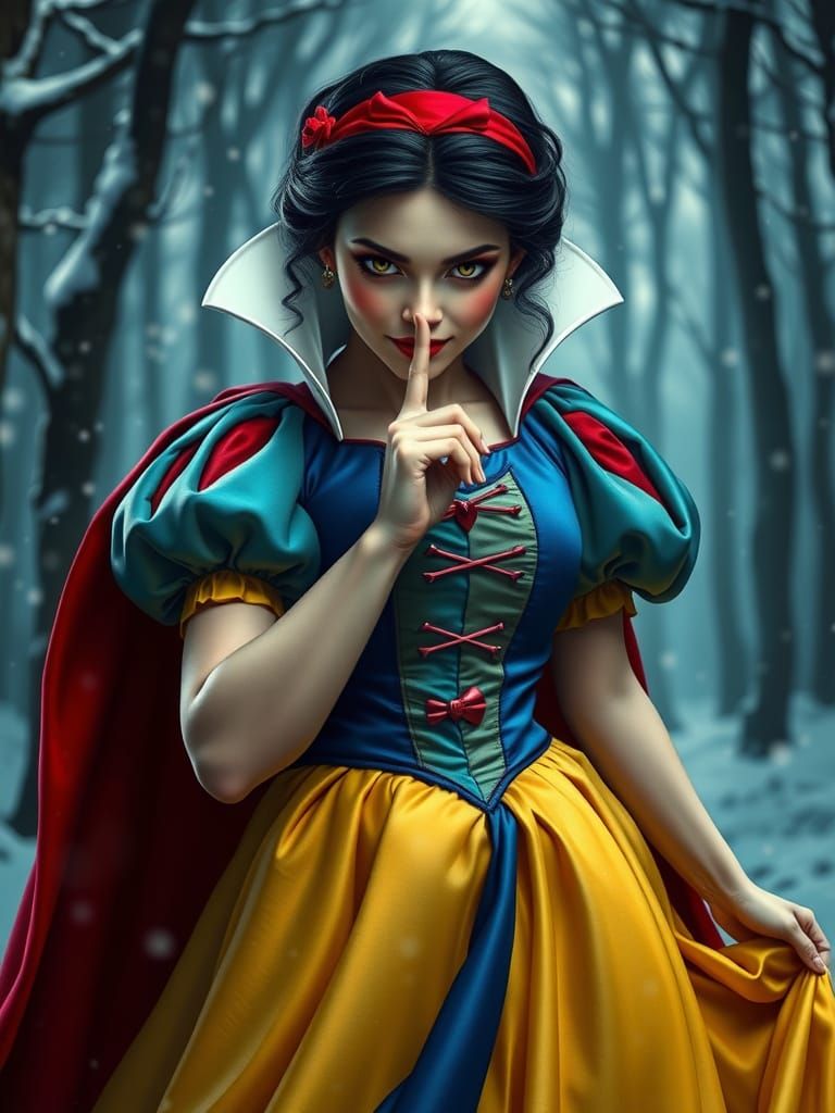 Ominous Snow White in Winter Forest, Digital Art