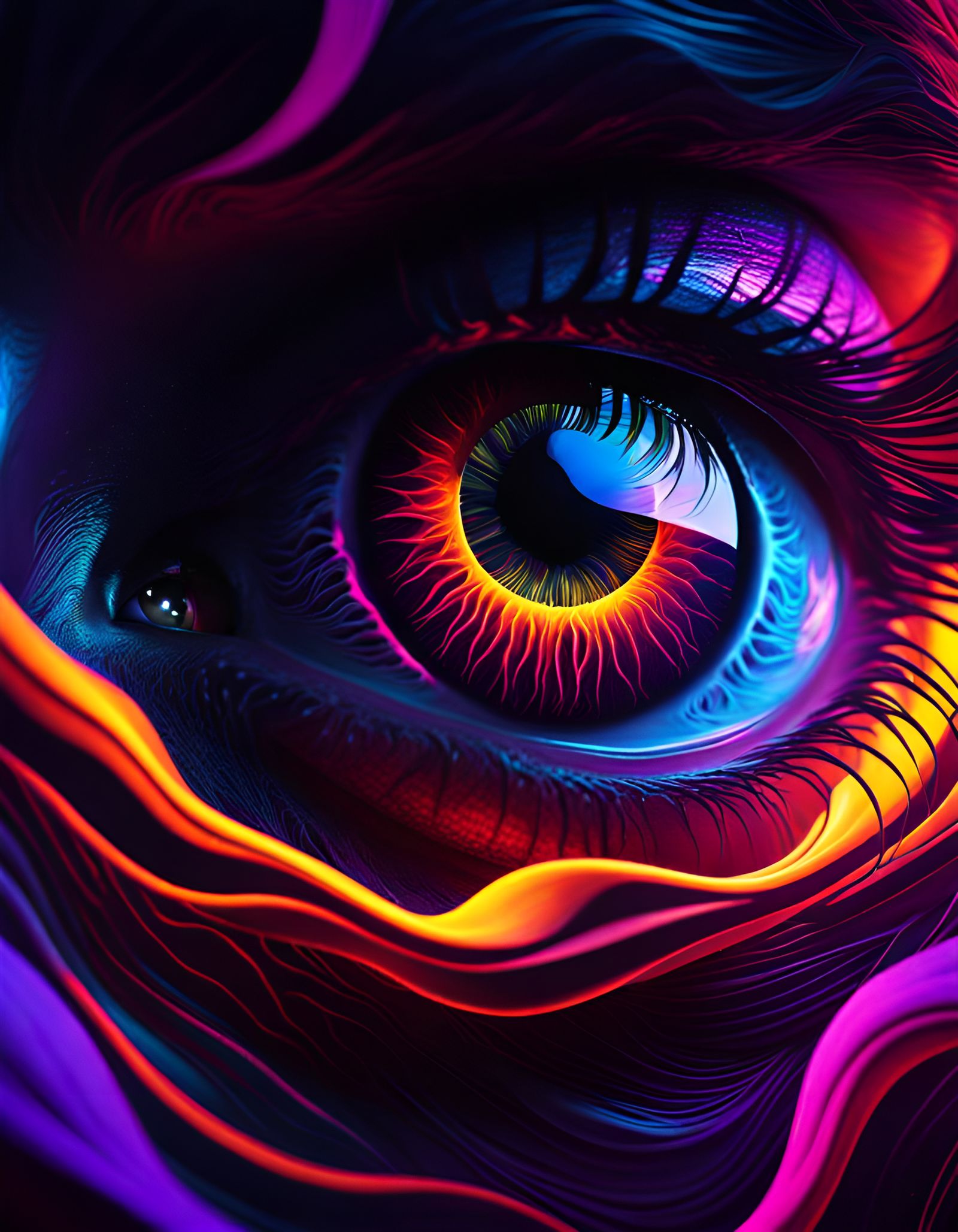 Blacklight Glowing Eyes in Romantic Mixed Media