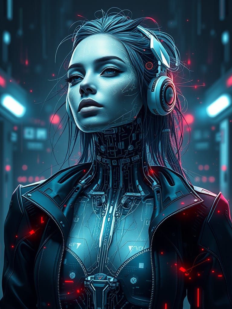 Futuristic Tech Fashion Model in Digital Art Style