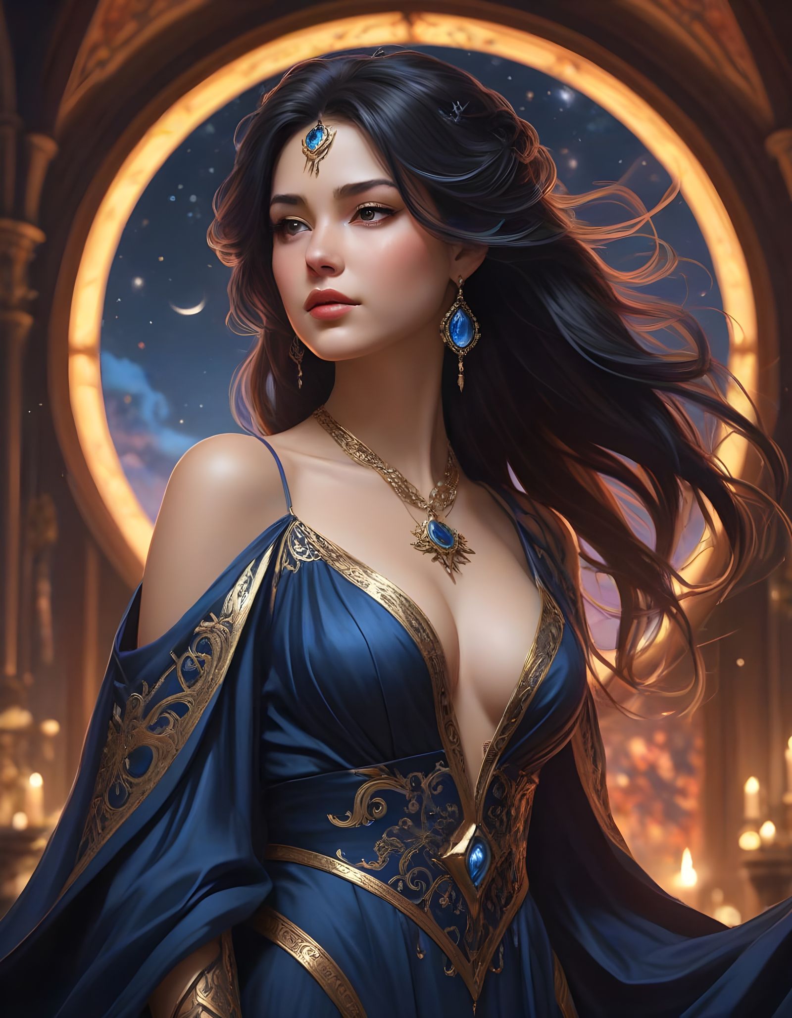 Norse Goddess Under Crescent Moon