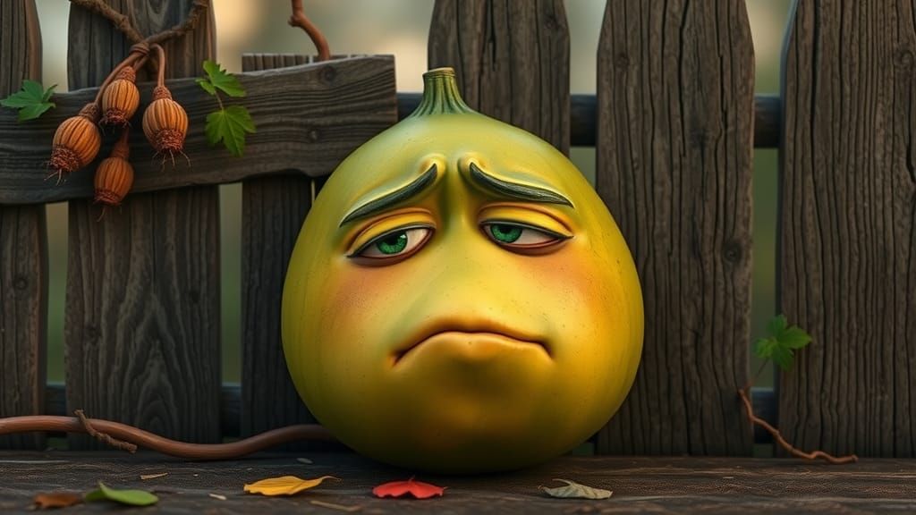 Melancholy Melon Character in Pixar-Inspired 3D Render