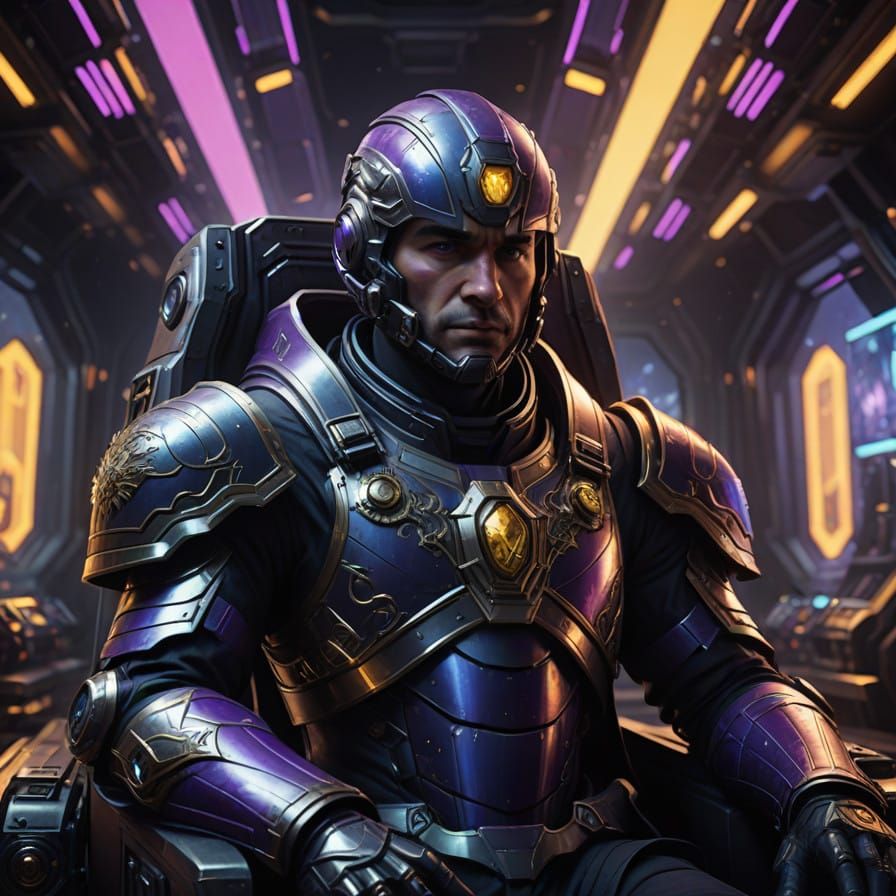 Ornate Space Captain in Futuristic Command Bridge