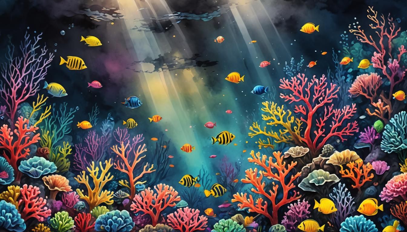 Colorful Coral Reef in Watercolour Style