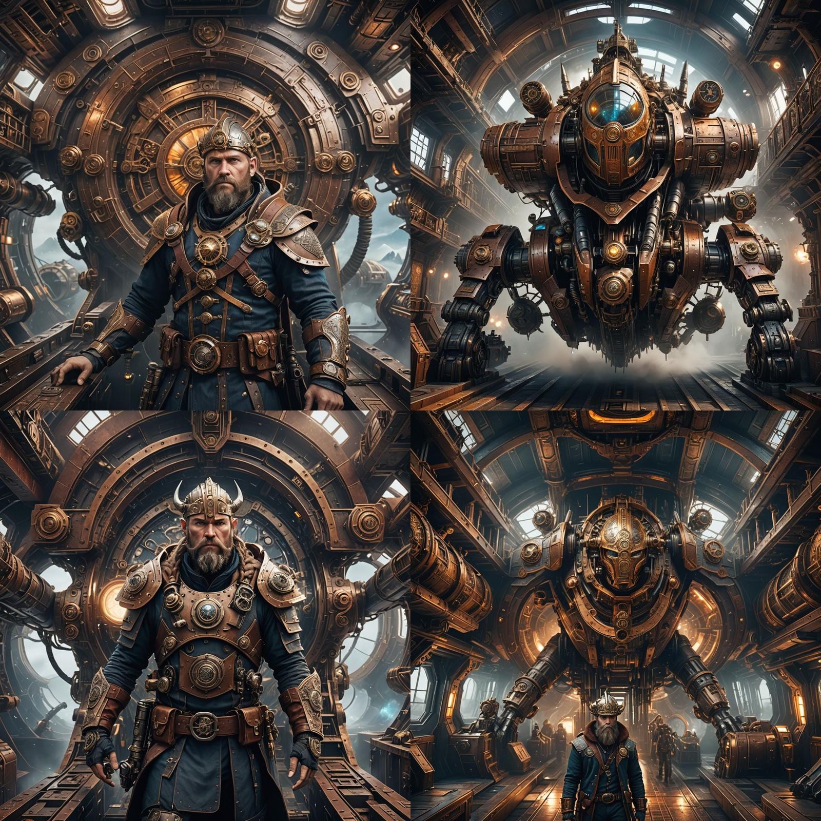Futuristic Viking in Steampunk Spaceship: Detailed Matte Pai...