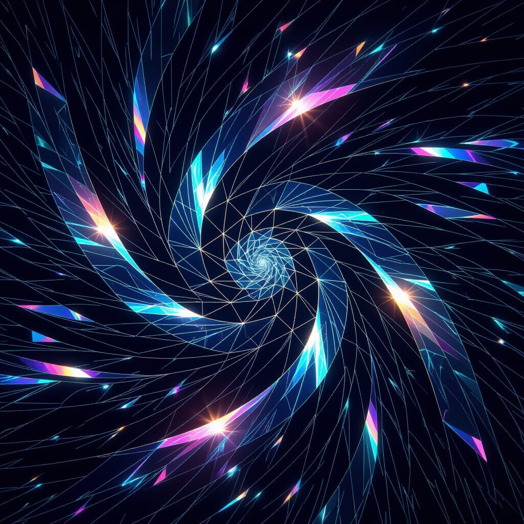 Iridescent Light Waves Swirling on Black Background