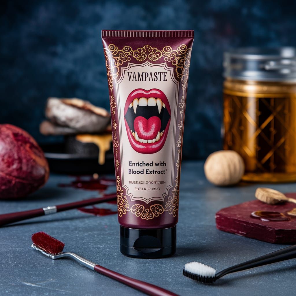 Vampires' Luxurious Toothpaste Poster in a Dark Humor Aesthe...