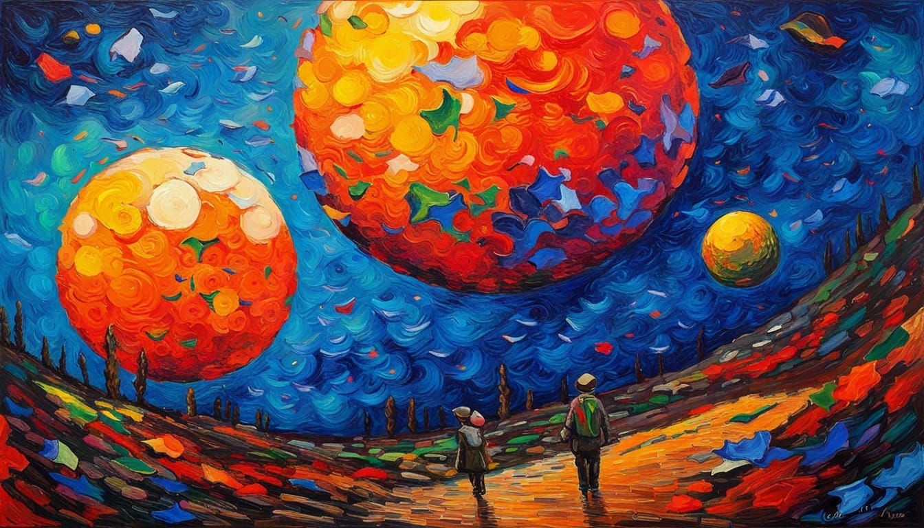 Self-Portrait on the Moon in Expressionist Impasto Style