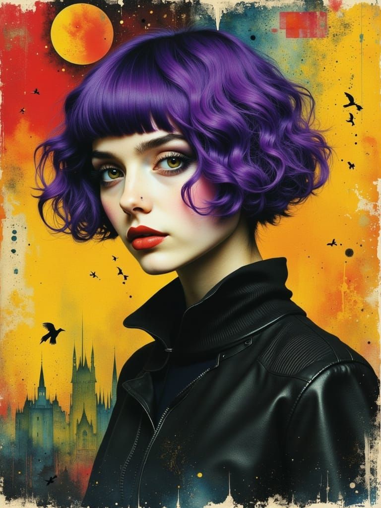 Ethereal Gothic Woman in Watercolor Alcohol Ink Style