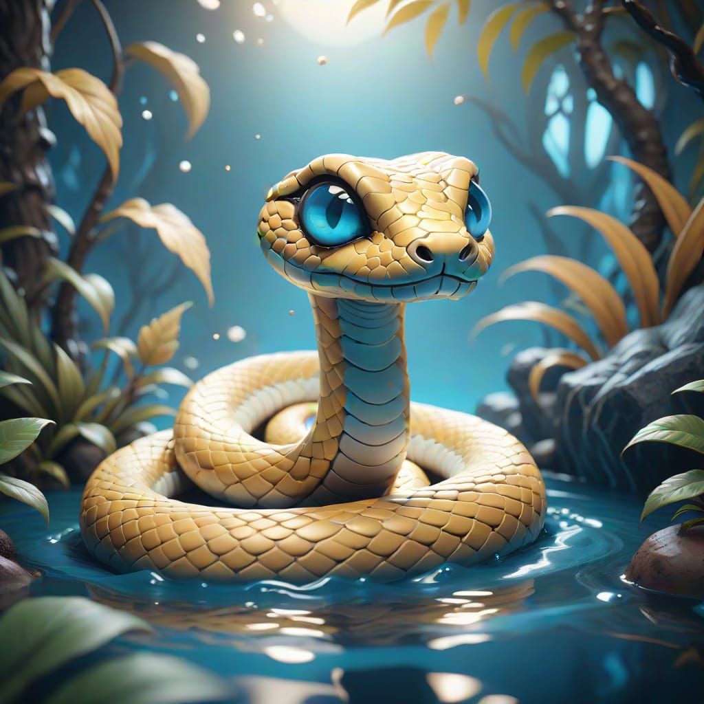 Surreal Whimsical Masterpiece of a Fluffy Snake in an Alien ...