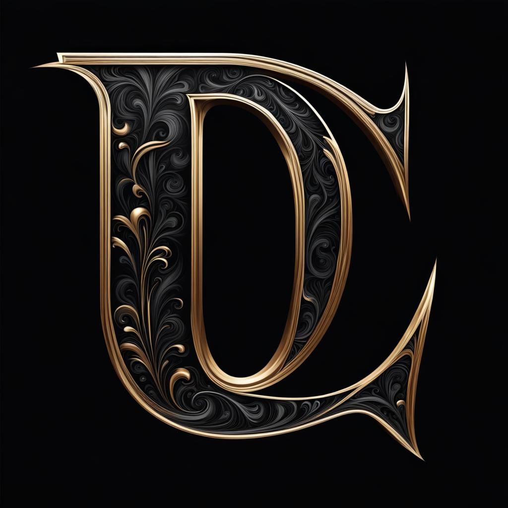 Letters: Fantasy D, luxury font, style, black background