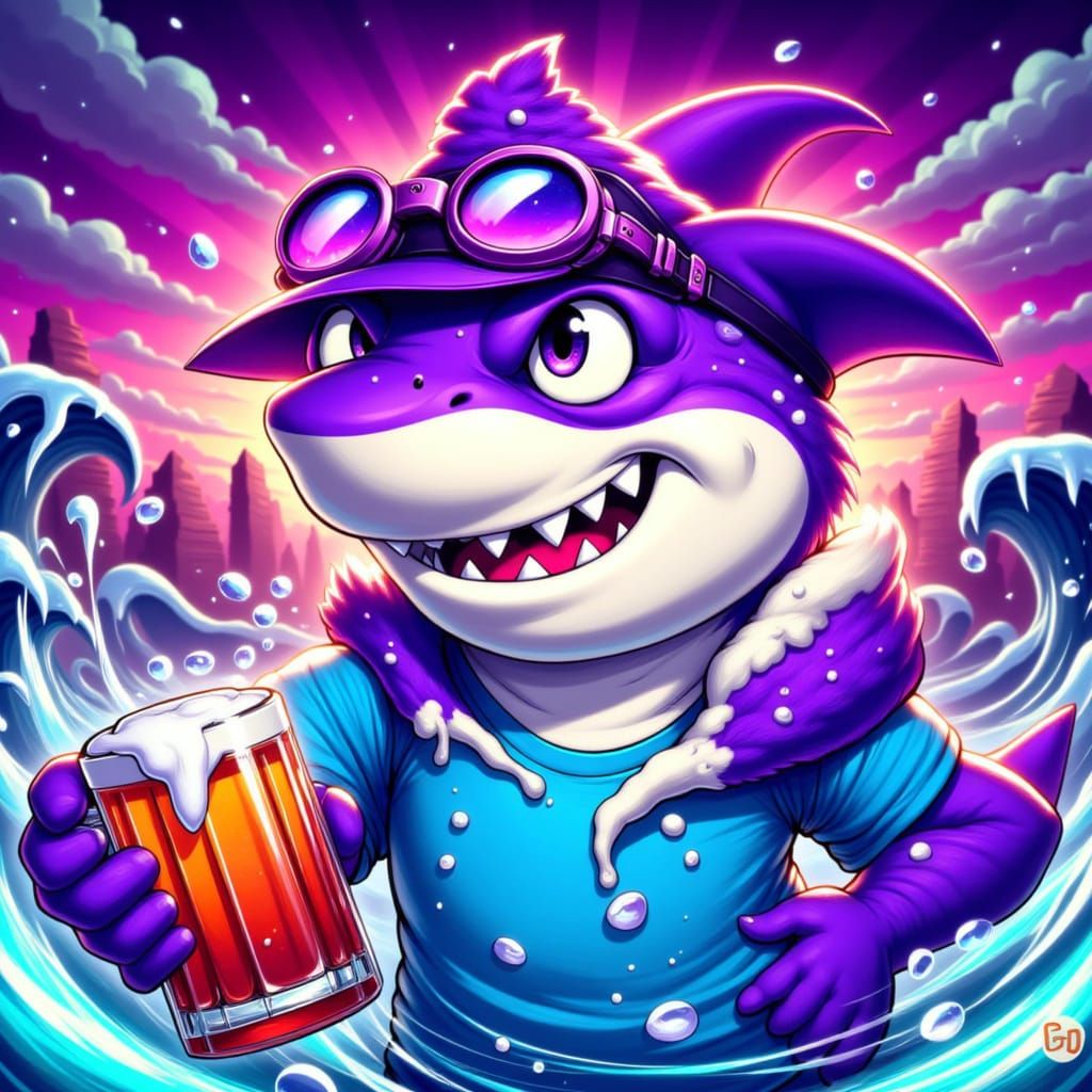 Mischievous Shark Enjoys Beer in Ducky Shirt