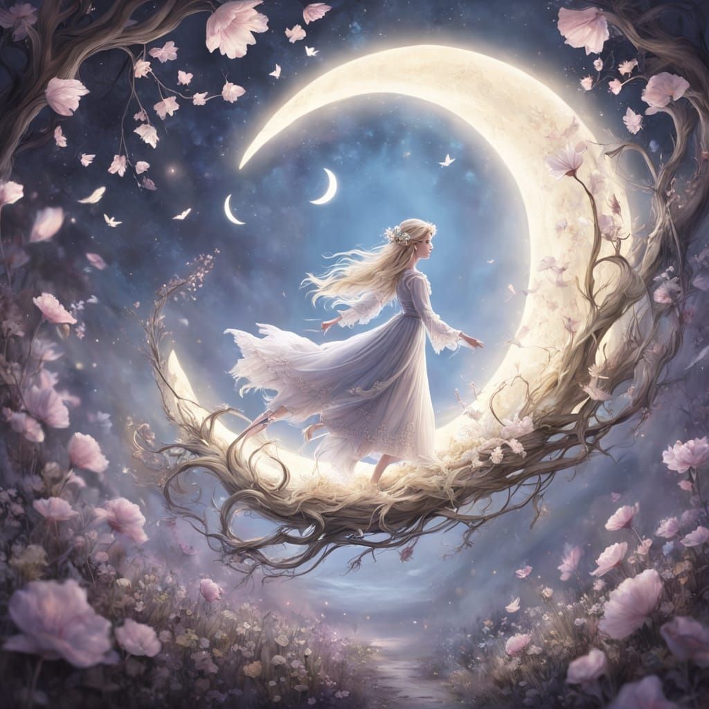 Enchanting Art Nouveau Crescent Moon