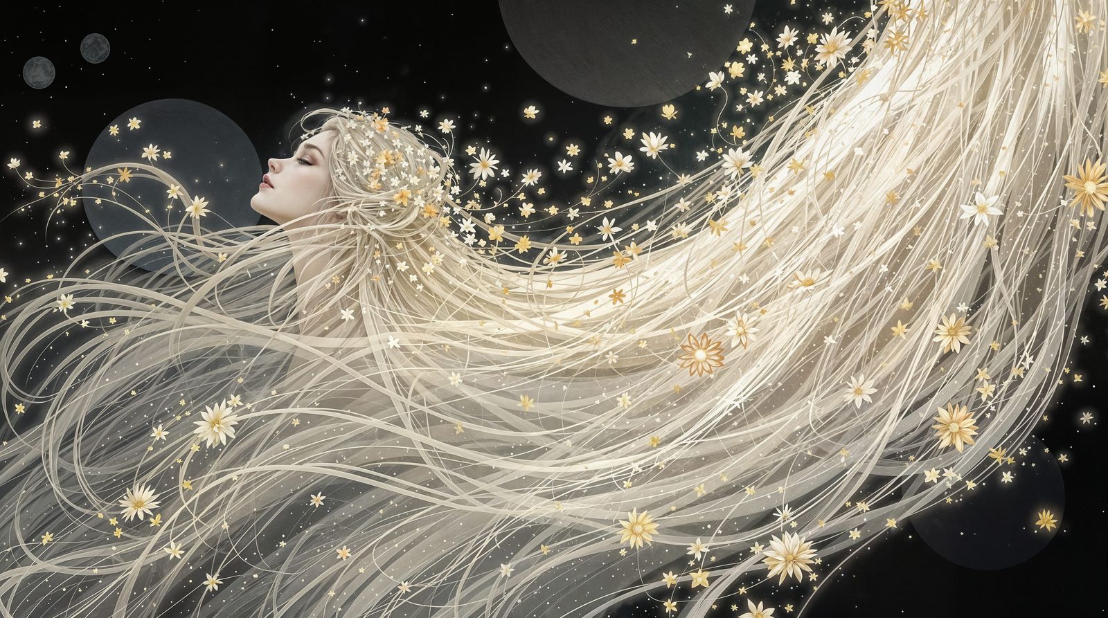 Ethereal Goddess in Whispers of White and Gold