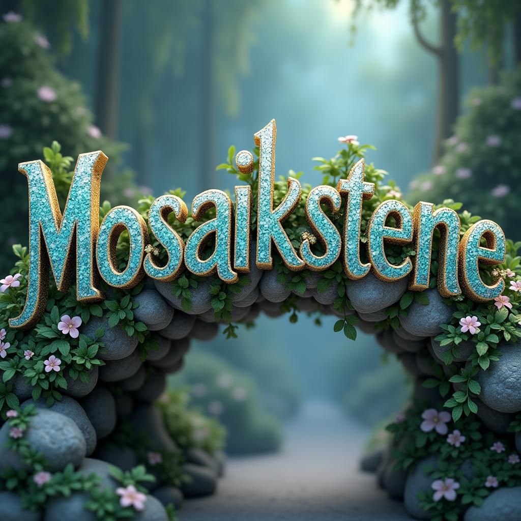 Mosaic Stone Word Art with Lush Foliage