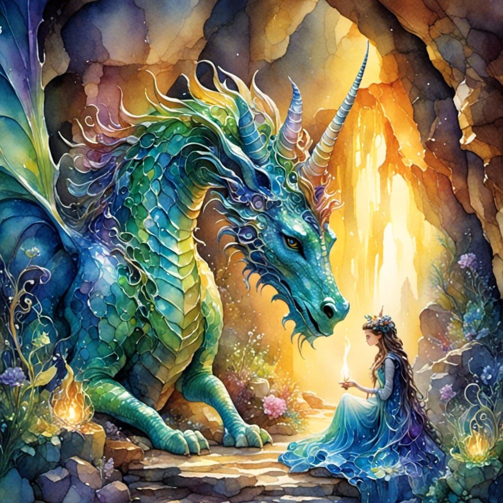 A dragon <lora:PR Alcohol WC Glass:1.0> is sitting next to a...