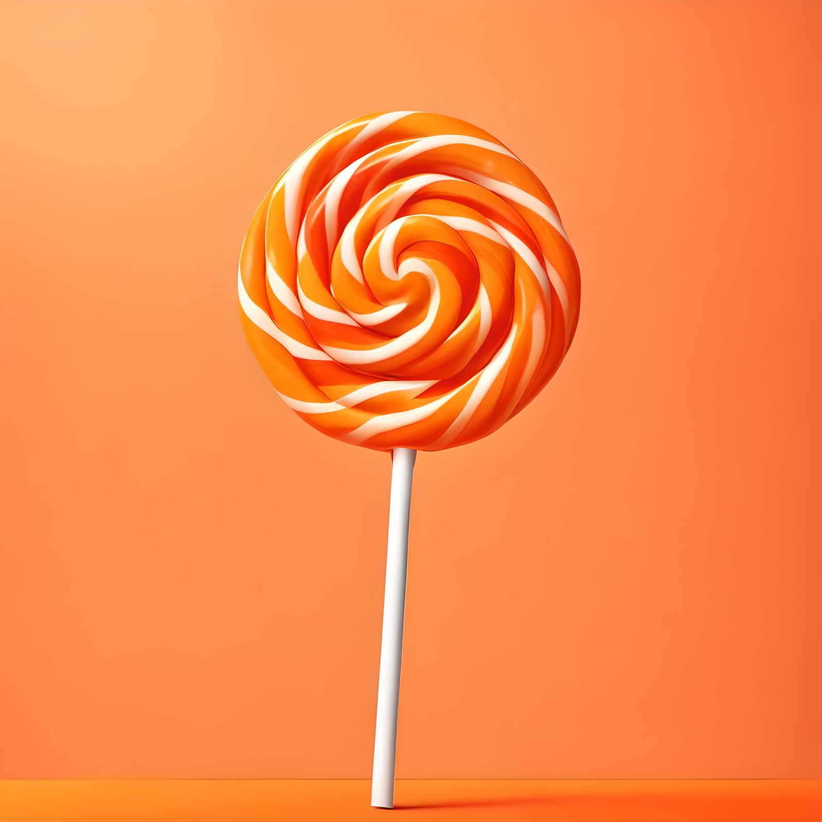 Hyperrealistic Orange Lollipop on Orange Surface