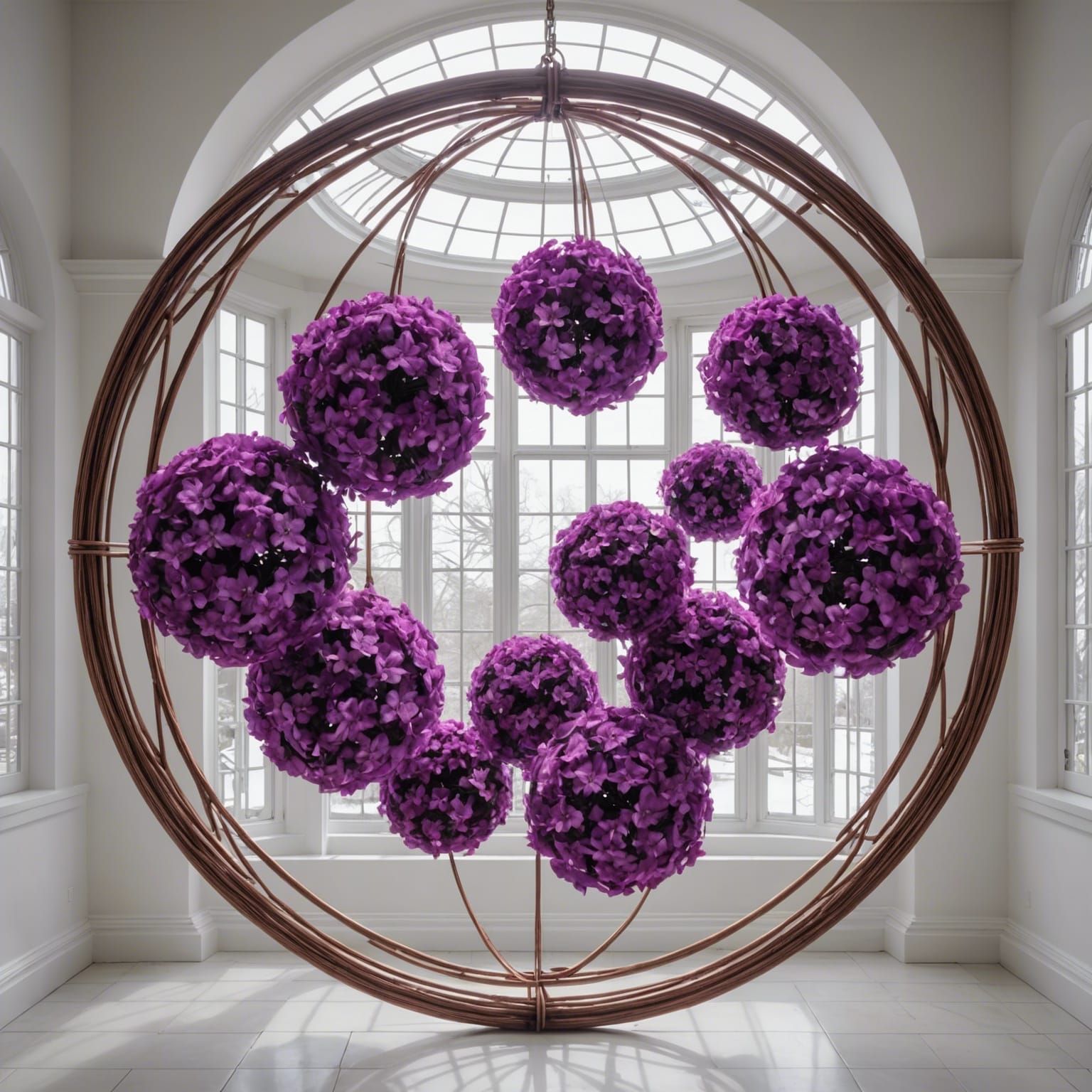 Purple Azaleas in Copper Frame: Hyperrealistic Floral Art