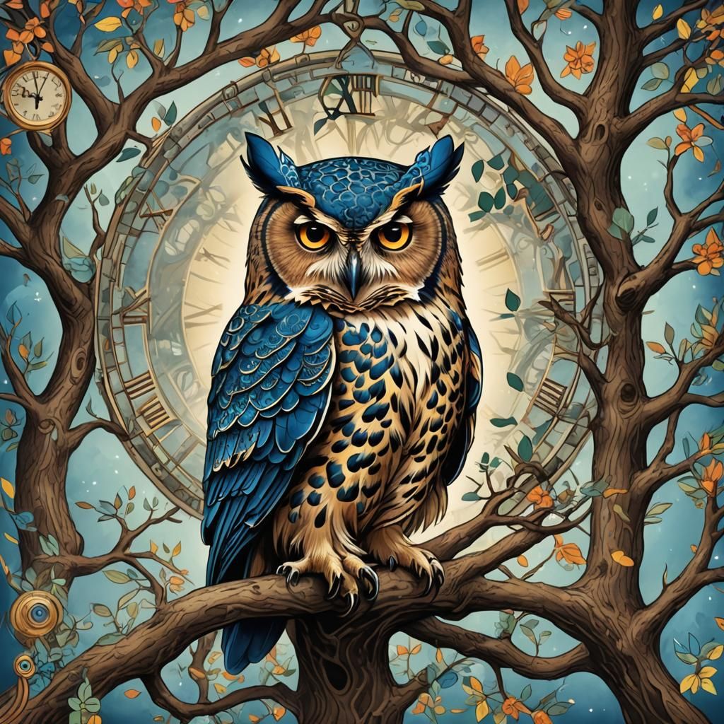 Meditating Blue Owl Leopard King of Eternity