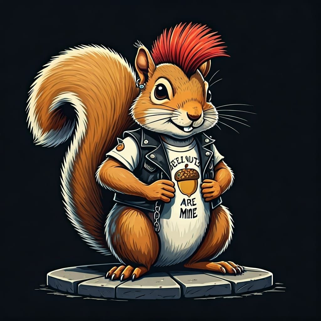 Punk Squirrel with Mohawk and Leather Vest