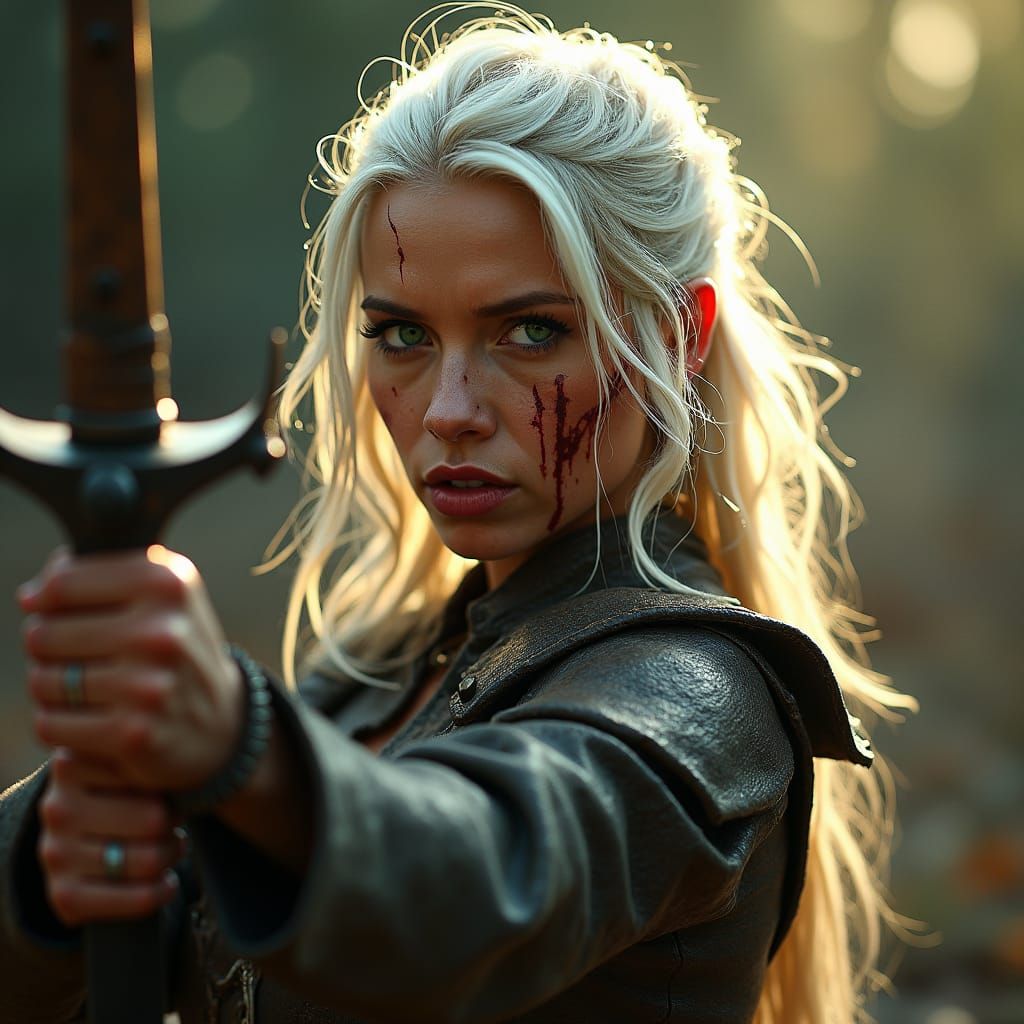 Fierce Warrior Cirilla Ready for Battle: Cinematic Lighting