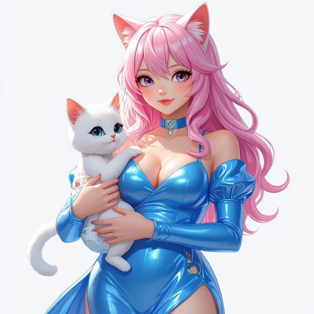 Anime Cat Mother and Baby in 3D Art Style