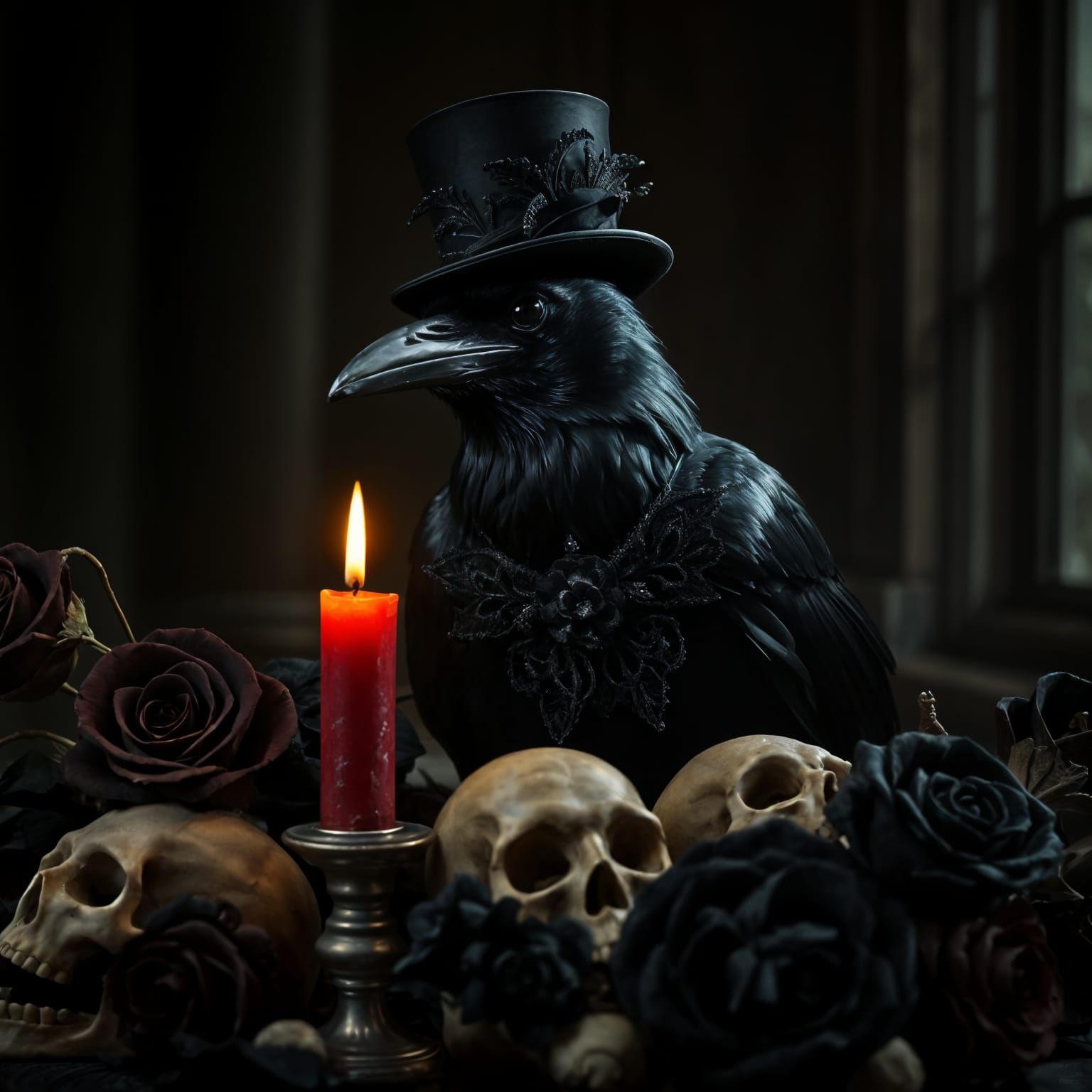 Regal Raven with Top Hat in Gothic Setting